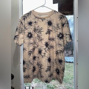 SHEIN Beige Short-Sleeve Tee with Black Floral Print